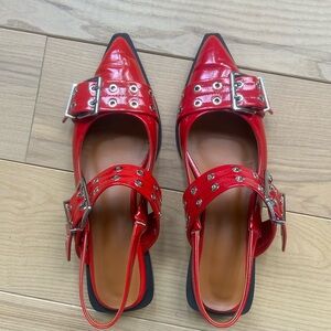 Elegant Red Women's Buckle Flats